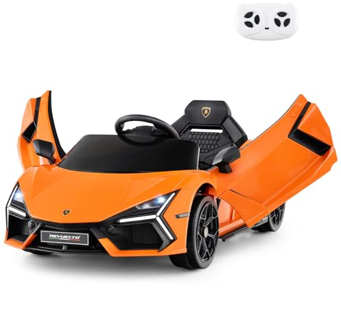 GOPLUIS Elektroauto für Kinder, 12V Lamborghini Kinderauto elektrish in 2 Modi, Kinder Auto Elektro mit Fernbedienung & LED-Leuchten & Hupe & Musik, für Jungen und Mädchen ab 3 Jahren (Orange)