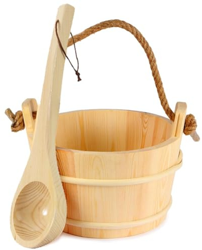 Koolenry Sauna Bucket and Ladle Set,Sauna Bucket and Sauna Ladle,Sauna Accessories Handmade from Pine Wood