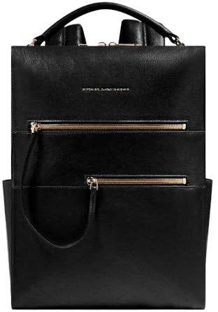 PIQUADRO - Zaino Porta PC 14 in Pelle - Donna - Nero | Aggancio per Trolley, Spallacci imbottiti, Vani organizzati, Elegante e Funzionale, Uso quotidiano