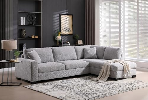 mymai Sofa mit Schlaffunktion, L-Form Wohnlandschaft Eckcouch, Sofa 3 Sitzer, Ecksofa für Wohnzimmer & Schlafzimmer (BxTxH) 308 x 207 x 91cm, Hellgrau