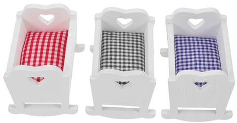 HEALSOPTHY 3 Stück Puppenhaus Möbel Miniatur Babybett Mini Schaukelbett in Weiß Blau Detailreiche Kinderzimmer Dekoration Sicheres Tragbares Puppenhaus Zubehör für Kreatives Rollenspiel