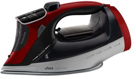 Ufesa Zenith 3200W Plancha de Vapor, Golpe de Vapor 260g, Vapor Continuo 50g/min, Suela Cerámica, Pantalla Digital, Sistema Antical 3 en 1, Antigoteo, Autoapagado, Depósito 350ml, Cable 1,9m, Rojo