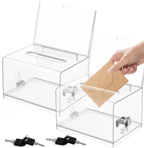 2 Stück Acrylspendenbox, Spardose Mit Schlüssel, Spendenbox Abschließbar, 16 * 12 * 10cm Wahlurne Transparent, Spardose Transparent, Gewinnspiele, Wettbewerbe, Visitenkarten