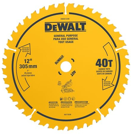 DEWALT 12 Inch Miter Saw Blades, 2 Pc, 40 Tooth Rough, 80 Tooth Fine Finish Tungsten Carbide Tipped Steel Blades, 1 in Arbor (DWA124080CMB)
