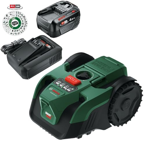 Bosch Cordless Robot Lawn Mower VISIMOW18V-100 (For Lawns up to 100 m², Cutting Width: 16 cm, Height of Cut: 20-60 mm, incl Battery and Charger)