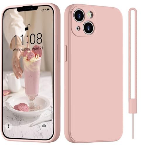 HGH für iPhone 14 Plus Hülle Silikon mit Lanyard, Rosa | Handyhülle für iPhone 14 Plus Dünn Rundumschutz mit Microfiber-Innenfutter Kratzfest Schutzhülle