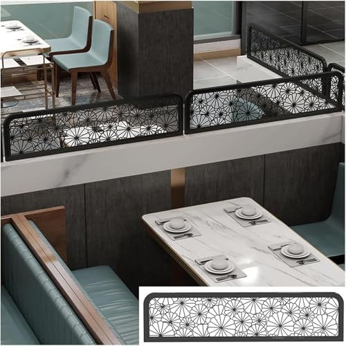 WLCNYL Raumteiler aus Glas für Essbereiche, Trennwand aus schwarzem Metall mit Lochmuster, 60 x 70 cm, ideal für Büro, Restaurant und Zuhause, stilvoller Raumteiler