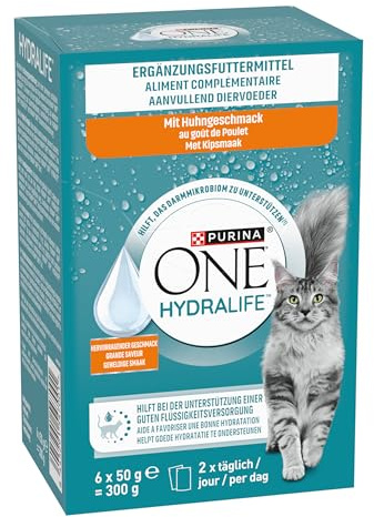 PURINA ONE Hydralife zur Flüssigkeitsversorgung, 48er Pack (8 x 6 x 50g) | Katzenfutter nass mit Huhn