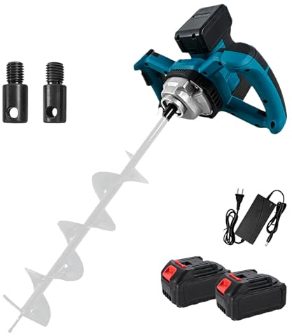 Tarière Sans Fil, 1200W Moteur Sans Balais, Tarière Professionnelle (Forets non Inclus) pour Construction de Clôtures, Jardin et Fondations, Mélangeur de Mortier, Incluse Batterie et Chargeur