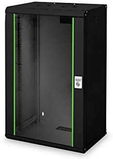 DIGITUS Netzwerk-Schrank 19 zoll 20 HE - Wandmontage - 450 mm Tiefe - Traglast 100 kg - Unique Serie - Glastür - Schwarz
