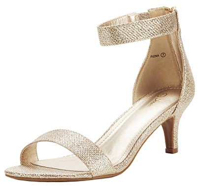 DREAM PAIRS Women's Low Kitten Heels Ladies Open Toe Party Ankle Strap Dress Pumps Bride Wedding Evening Shoes FIONA,Size 9,Gold/Glitter,FIONA