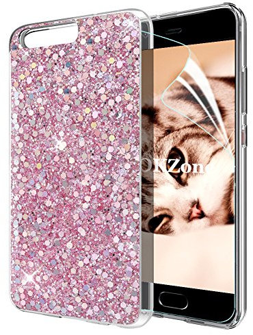 OKZone Cover Huawei P10, Custodia Lucciante con Brillantini Glitters Ultra Sottile Design Case Cover di Alta qualità in Silicone TPU Bumper Smartphone Protezione Cover per Huawei P10 (Rosa)