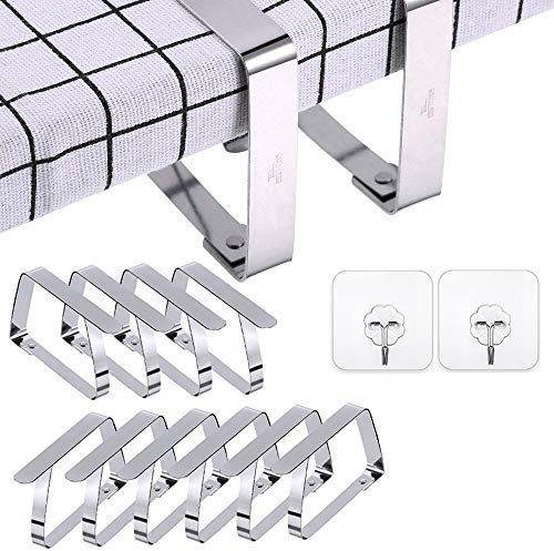 Morbuy Pinces à Nappe en INOX, Inoxydable Nappe Clips 10PCS pour Table de Pique-Nique Mariage Restaurant et Fête Cadeau Crochets Adhésifs (Grande Taille)