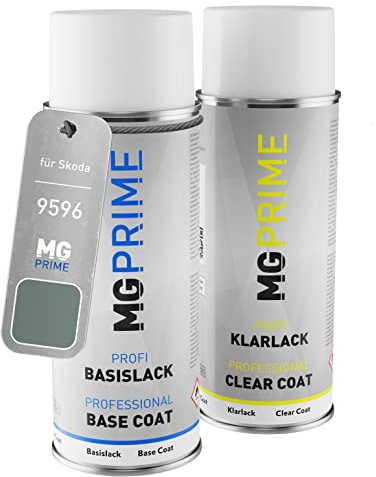 MG PRIME Autolack Set Spraydose für Skoda 9596 / M7 Agave Grün Metallic +1K | Set aus Basislack + Klarlack, Sprühdosen 400ml