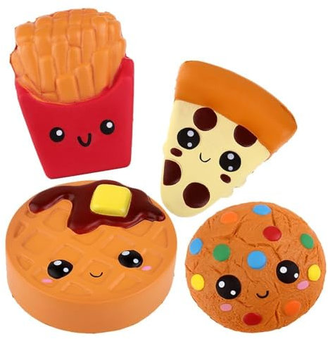 ANBOOR Pommes Frites Waffel Keks Pizza Langsam Steigendes Squeeze Toys Kawaii Duftendes Süßes Squishy Stressabbau Spielzeug (Jumbo, 4er-Set)