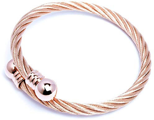 Schmuck-Checker Flexibler 316L Edelstahl Stahlseil Armreif silber schwarz gold roségold Damen Herren Geschenk Armspange hochwertiges Armband (Roségold)