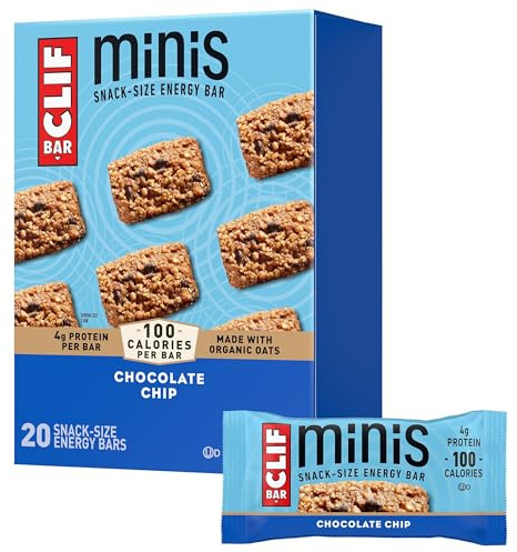 CLIF BAR Minis - Chocolate Chip - Made with Organic Oats - 4g Protein - Non-GMO - Plant Based - Snack-Size Energy Bars - 0.99 oz. (20 Pack)