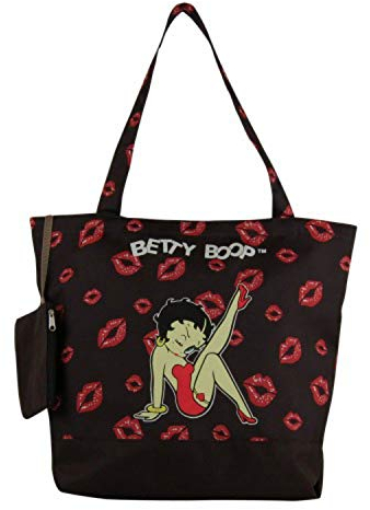 Betty Boop Damen Tote oder Duffle Bag Fashion Schulter oder Crossbody Duffle Weekender Bag, Schwarz/Kussmund, Large, Tragetasche aus Segeltuch
