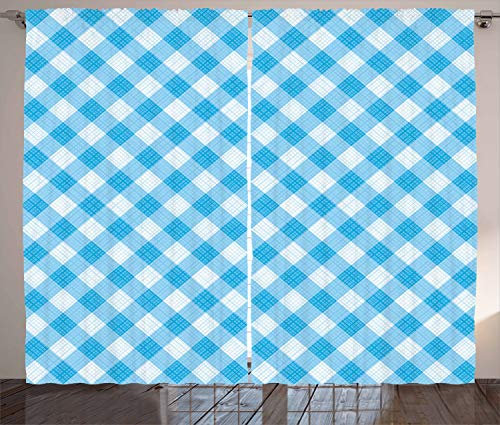 ABAKUHAUS Kariert Rustikaler Vorhang, Blau und Weiß Plaid, Wohnzimmer Universalband Gardinen mit Schlaufen und Haken, 280 x 175 cm, Weiß Blau