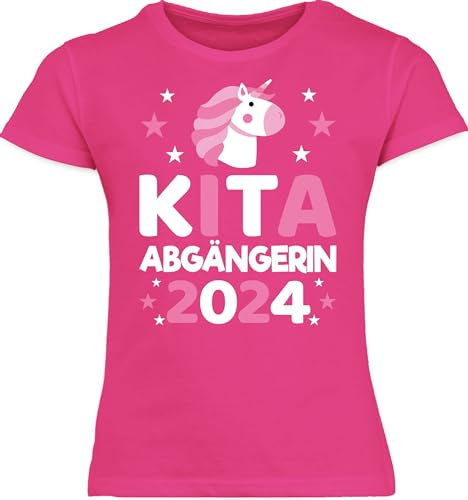 T-Shirt Mädchen Schulanfang Schulkind - Einschulung - Kita Abgängerin 2025 Einhorn - 128 (7/8 Jahre) - Fuchsia - Outfit 1.Schultag schulshirt schulanfänger Tochter kindershirts