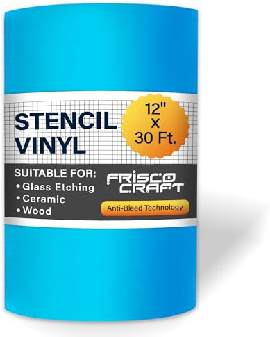 Frisco Craft Stencil Vinyl Masking Film - Compatible Stencil Vinyl for Cricut Machine, Silhouette, Cameo - Blue Removable Sheet - Easy to use, No Residue, Multi-Purpose (12” x 30ft)