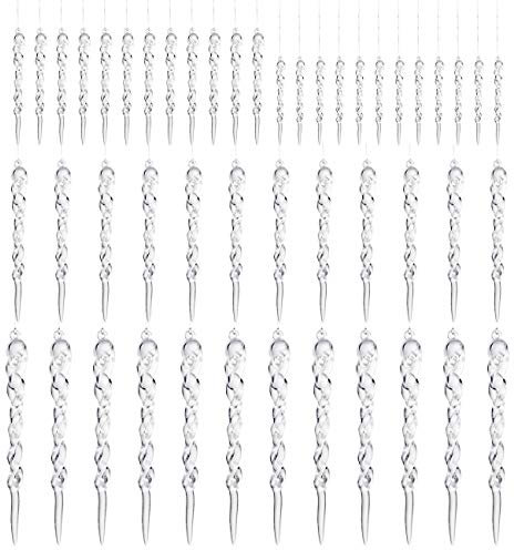 LIHAO 48 x Eiszapfen Anhänger Deko Weihnachtsbaum Transparente Eiszapfen Ornament für Christbaumschmuck Weihnachtsdeko Kunststoff