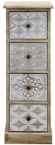 Rebecca Mobili Kleine Kommode, Aufbewahrung 4 Schubladen, Weiß Beige Holz, Vintage-Stil, Einrichtungsgegenstände - Maße: 80,5 x 29 x 25 cm (HxLxB) - Art. RE6536