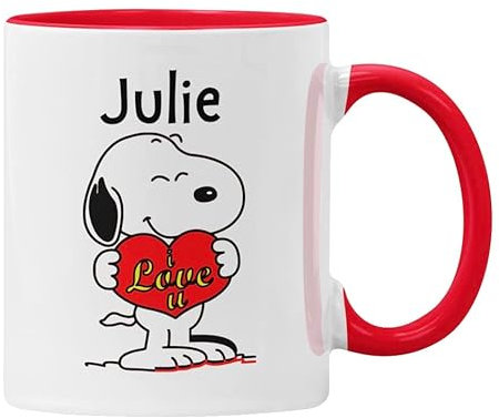 Plumfoolery Personalised Snoopy Mug Custom Gift Own Name (Red, Type #1)