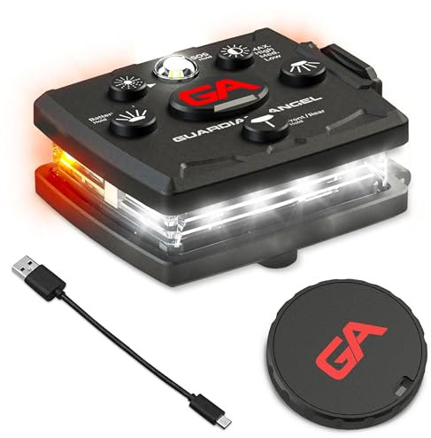 Guardian Angel Micro Series Lampes de sécurité (avant et arrière orange) | Rechargeable, magnétique et mains libres Lampe de poche LED portable pour promener le chien, cyclisme, randonnée, camping et