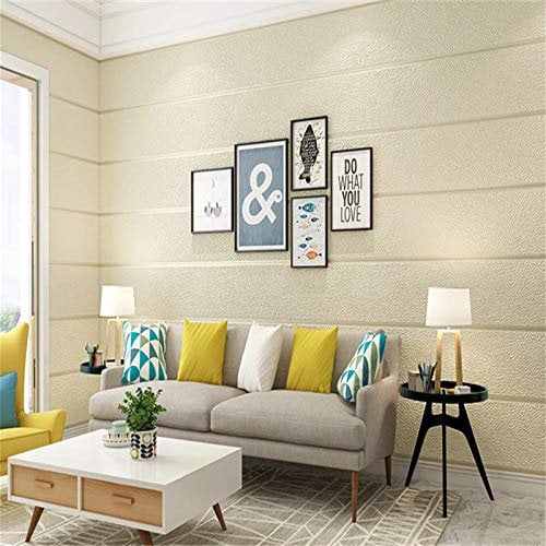 Chbrket Nordic Modern Horizontal and Vertical Stripes Super Thick Deerskin Velvet Non-Woven Wallpaper Living Room Bedroom Room Background Wallpaper Yellow 20.8X374.0inches