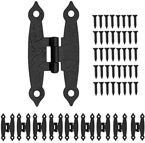 Bisagras Decorativas Antiguas Bisagra para Muebles Negra Bisagras Antiguas Bisagras Retro con 40 Tornillos, 65X33MM, para Puertas de Armario, Tocador, Cofres, Cajas en Estilo Vintage, 10 Piezas
