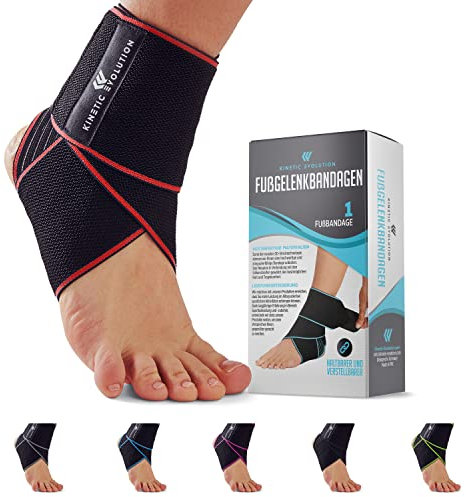 KINETIC EVOLUTION einstellbare Fußbandage bietet elastischen Knöchelschutz für Damen und Herren. Ideal für Sportarten wie Tennis und Laufen. Verstellbar, bequem und strapazierfähig. (Rot 1 Stück)