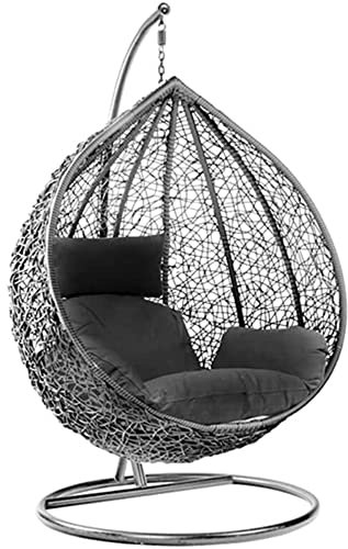 wowsubli Rattan Swing Egg Chair with Stand Outdoor Indoor Garden Patio Hanging Egg Chair with Cushion (Grey Egg Chair & Black Cushion)