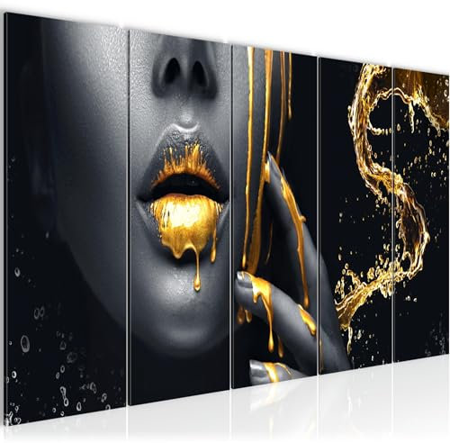 Runa Art Quadro labbra dorate L‘immagine Tela Non Tessuta Decorazione Murale Soggiorno Camera Da Letto 041556a