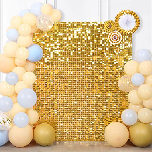 Schimmernde Wand-Hintergrund, Pailletten-Paneele, goldener Hintergrund, Dekoration, Paneele, schimmernde Paneele (24 Stück) Foto-Hintergründe für Geburtstag, Jahrestag, Verlobung, Party, Dekoration