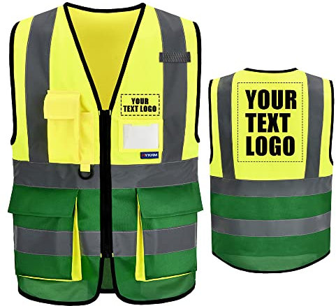 AYKRM 21 Farben Personalisierte bedruckbare Warnweste aufdruck mit Text oder mehrfarbigem Logo und Mehreren Taschen, Warnschutz Arbeitsweste Sicherheitsweste mit bedruckbare
