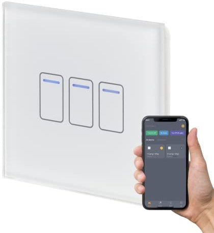 Retrotouch Crystal+ Touch WiFi Switch | 3 Gang Smart Light Switches | Multi Control | Remote Control | App Compatible With Alexa & Smart Life | White Glass Finish | LED Indicator