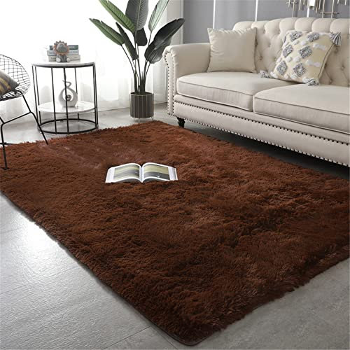Hiseng Teppich Wohnzimmerteppich Mode Langflor Weich Flauschig Teppiche Anti-Rutsch-Shaggy-Bereich für Wohnzimmer flauschig Shaggy Schlafzimmer (80x160cm,Dunkelbraun)