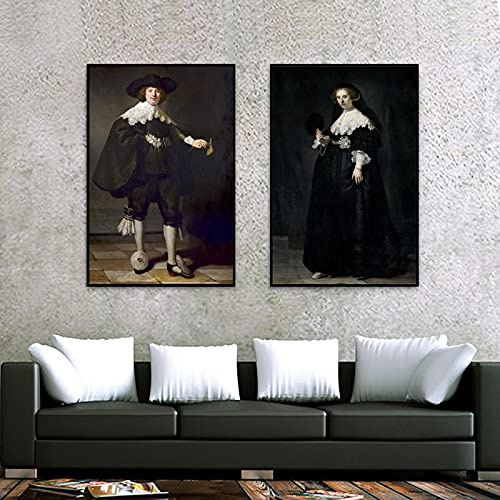 Hochzeit von Marten Soolmans und Oopjen Coppit, hergestellt von Rembrandt Van Rijn, berühmtes Gemälde, Druck auf Leinwand, Wandkunst, Porträtbilder, 50 x 70 cm (19,6 Zoll x 27,5 Zoll) x 2, kein Rahmen