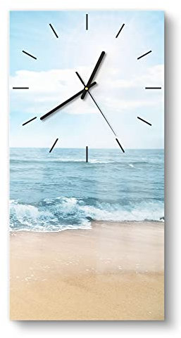 DEQORI Glasuhr | horizontal 30x60 cm | Motiv Wellen am Strand | große XXL Design Uhr aus Glas | leise Wanduhr für Wohnzimmer & Küche | moderne Hingucker Uhr für die Wand