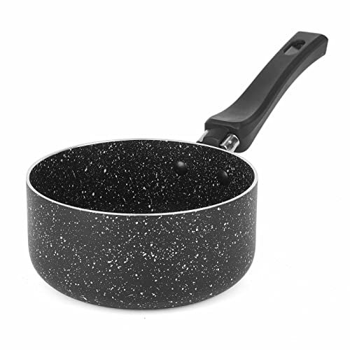 Milk Pot Pan Sauce Pan Small Non Stick 14 cm - 0.8L Black with Long Handle
