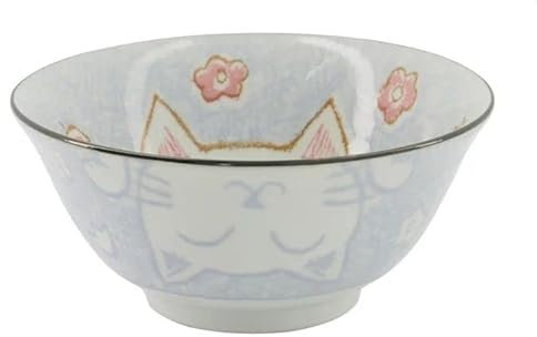 Tokio Japan Design Katzen Schalen Kawaii Cat Tayo Schüssel Black Green Blue & Pink | Nippon Porzellan Ramen Reis Nudel Suppen Dessert Bowl | süße Katzenschälchen (Floral Cat 15x7cm 500ml Blue)