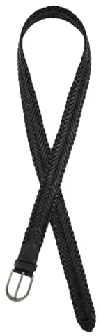 Ulla Popken Damen, echtes Leder, geflochten, Metallic-Schließe Gürtel, schwarz, 135