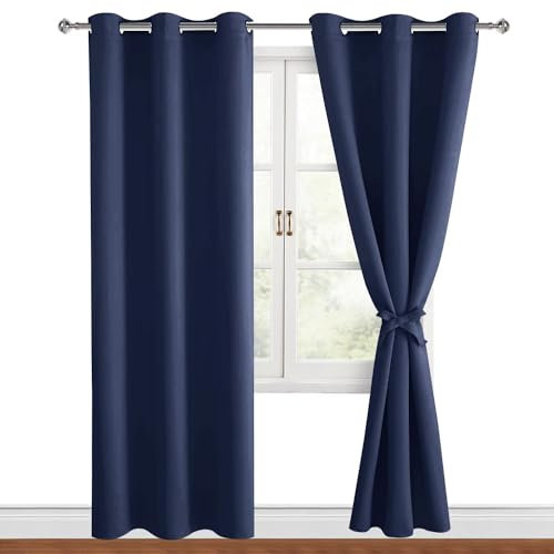 Hiasan Verdunklungsvorhänge Gardinen mit Ösen, Dunkel blau Blickdicht Vorhänge, 2 Stück, 117 x 228 cm (Breite x Höhe), weiche Schiebevorhänge für Schlafzimmer,Wohnzimmer usw.