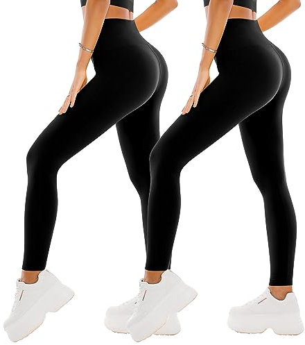 SINOPHANT 2er Pack Leggings Damen High Waist - Sportleggins Elastisch Yogahose Blickdicht Fitness Gym Yoga(2 Schwarz/Schwarz,XXL)