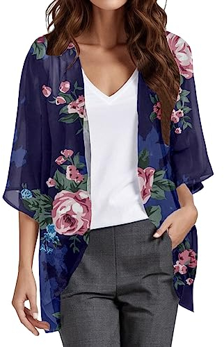 Kobilee Spolverino Donna Estivo Cerimonia Leggero Chiffon Bolero Aperto Cipria Sposa Cardigan Manica 3/4 Coprispalle Argento Elegante Copricostumi Giacca Estiva