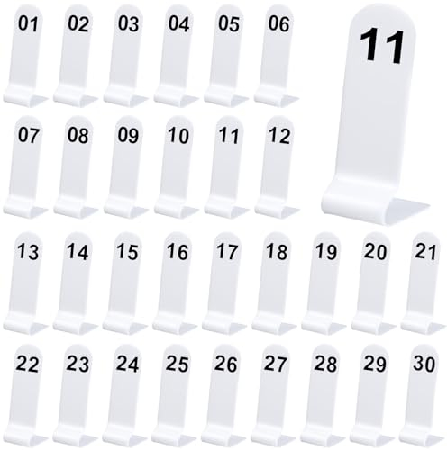 1-30 Tischnummern Restaurant Bestellnummern doppelseitig Acryl Rezeption Nummer steht Schilder für Hochzeit Restaurant Sitzplätze Cafés Party Bankett (weiß)