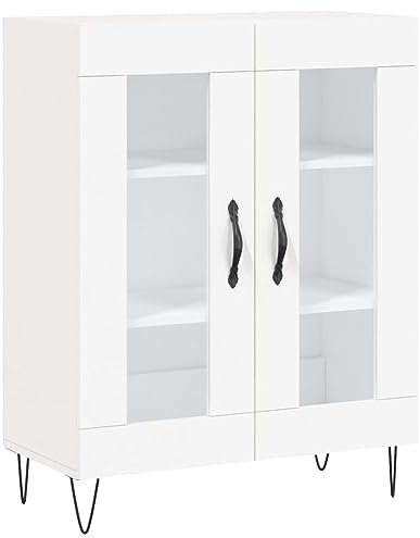 vidaXL Sideboard, Kommode mit viel Stauraum, Highboard Wohnzimmerschrank mit Glastüren Metallfüßen, Schrank Anrichte Beistellschrank, Weiß Holzwerkstoff