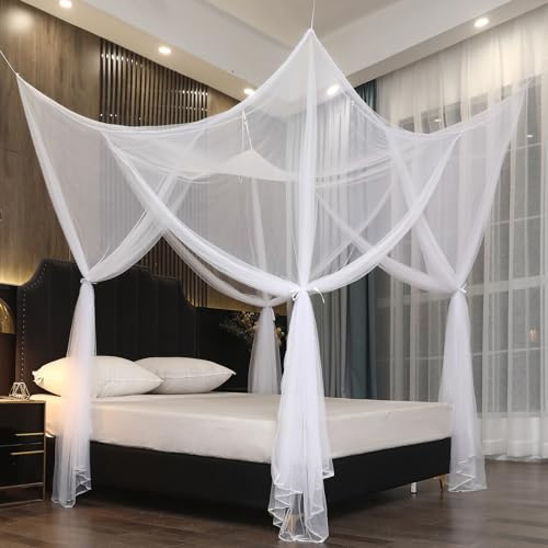 ZIQINPSQ Moskitonetz Doppelbett und Einzel Bett,großes Mückennetz für Bett,feinste Löcher,Quadratische Moskitonetz Reise,Insektenschutz,4 Einträge,einfache Anbringung. (200 x 220 x 210cm, Weiß)