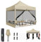 COBIZI Carpa Plegable 3x3 con Mosquitera Pared Lateral,Impermeable Carpa Plegable,Carpas para Exteriores Pergola,Cenadores para Jardin Camping Playa con Bolsa de Transporte(3 por 3m Caqui)